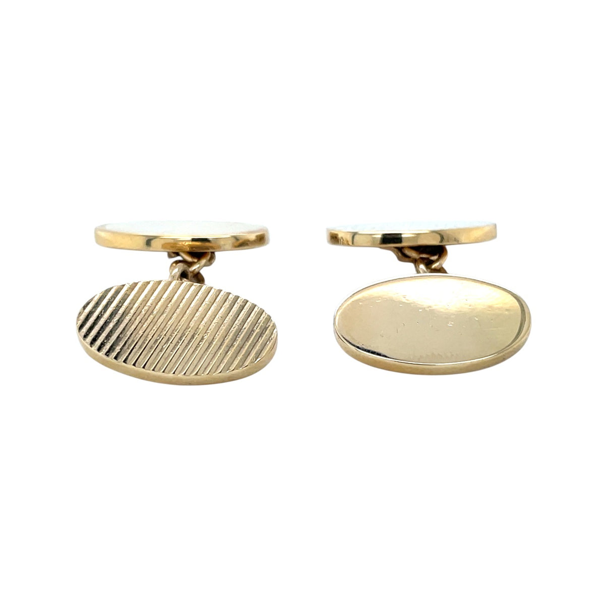 9ct Yellow Gold Polished & Striped Oval Chain Cufflinks