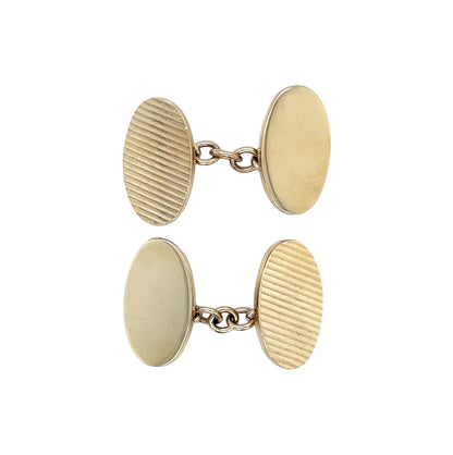 9ct Yellow Gold Polished & Striped Oval Chain Cufflinks