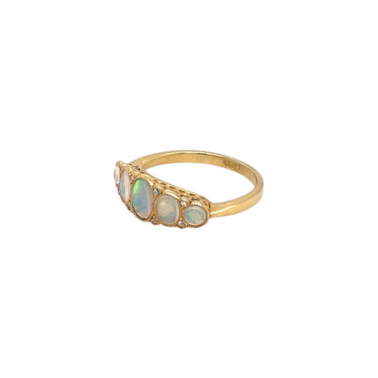 18ct Yellow Gold Opal & Diamond Five-Stone Ring (L1/2)