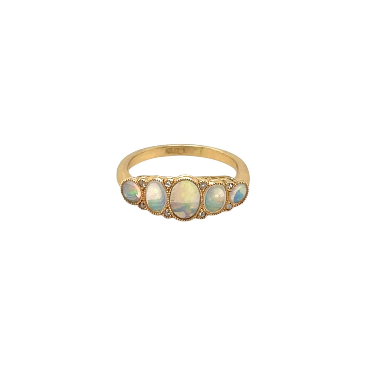 18ct Yellow Gold Opal & Diamond Five-Stone Ring (L1/2)