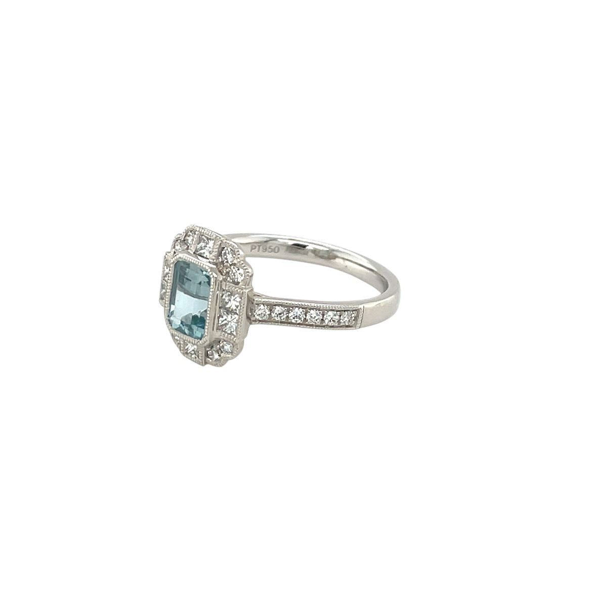 Platinum Unique Aquamarine & Diamond Cluster Ring (N)