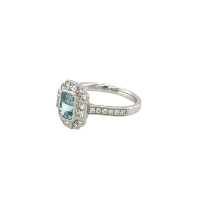 Platinum Unique Aquamarine & Diamond Cluster Ring (N)