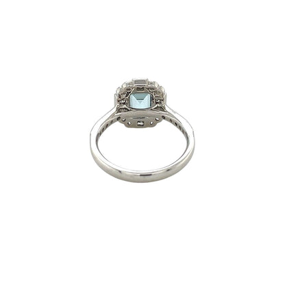 Platinum Aquamarine & Diamond Cluster Ring (N)