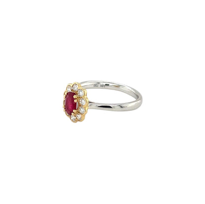 Platinum & 18ct Yellow Gold Ruby & Diamond Cluster Ring (L)