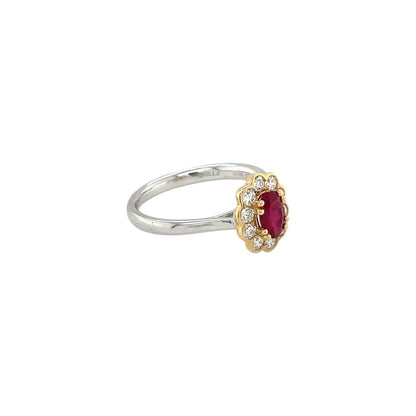 Platinum & 18ct Yellow Gold Ruby & Diamond Cluster Ring (L)