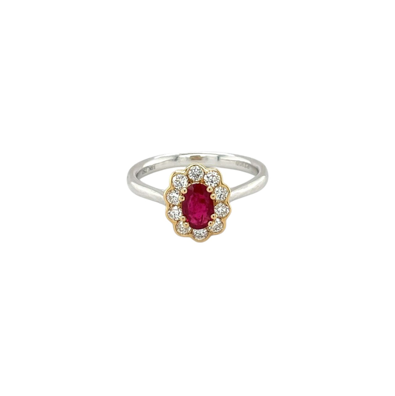 Platinum & 18ct Yellow Gold Ruby & Diamond Cluster Ring (L)