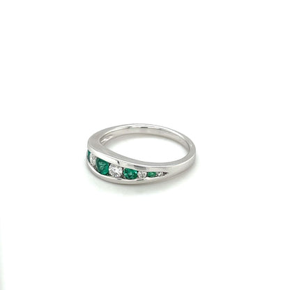 18ct White Gold Emerald & Diamond Half-Set Eternity Ring