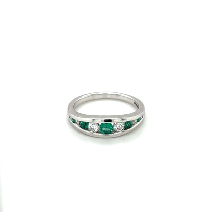 18ct White Gold Emerald & Diamond Half-Set Eternity Ring