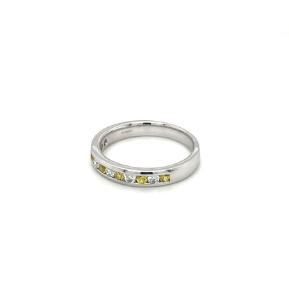 18ct White Gold Diamond & Yellow Sapphire Eternity Ring