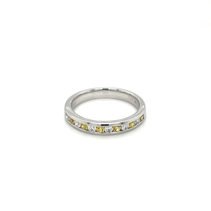 18ct White Gold Diamond & Yellow Sapphire Eternity Ring