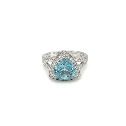 18ct White Gold Aquamarine & Diamond Cluster Ring
