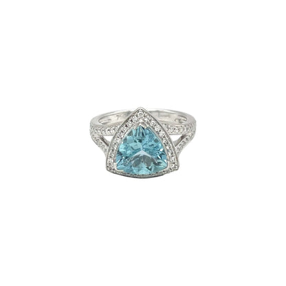 18ct White Gold Aquamarine & Diamond Cluster Ring (M)