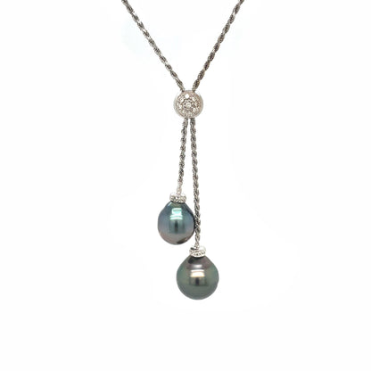 18ct White Gold Spiga & Tahitian Circle Pearl & Diamond Necklace
