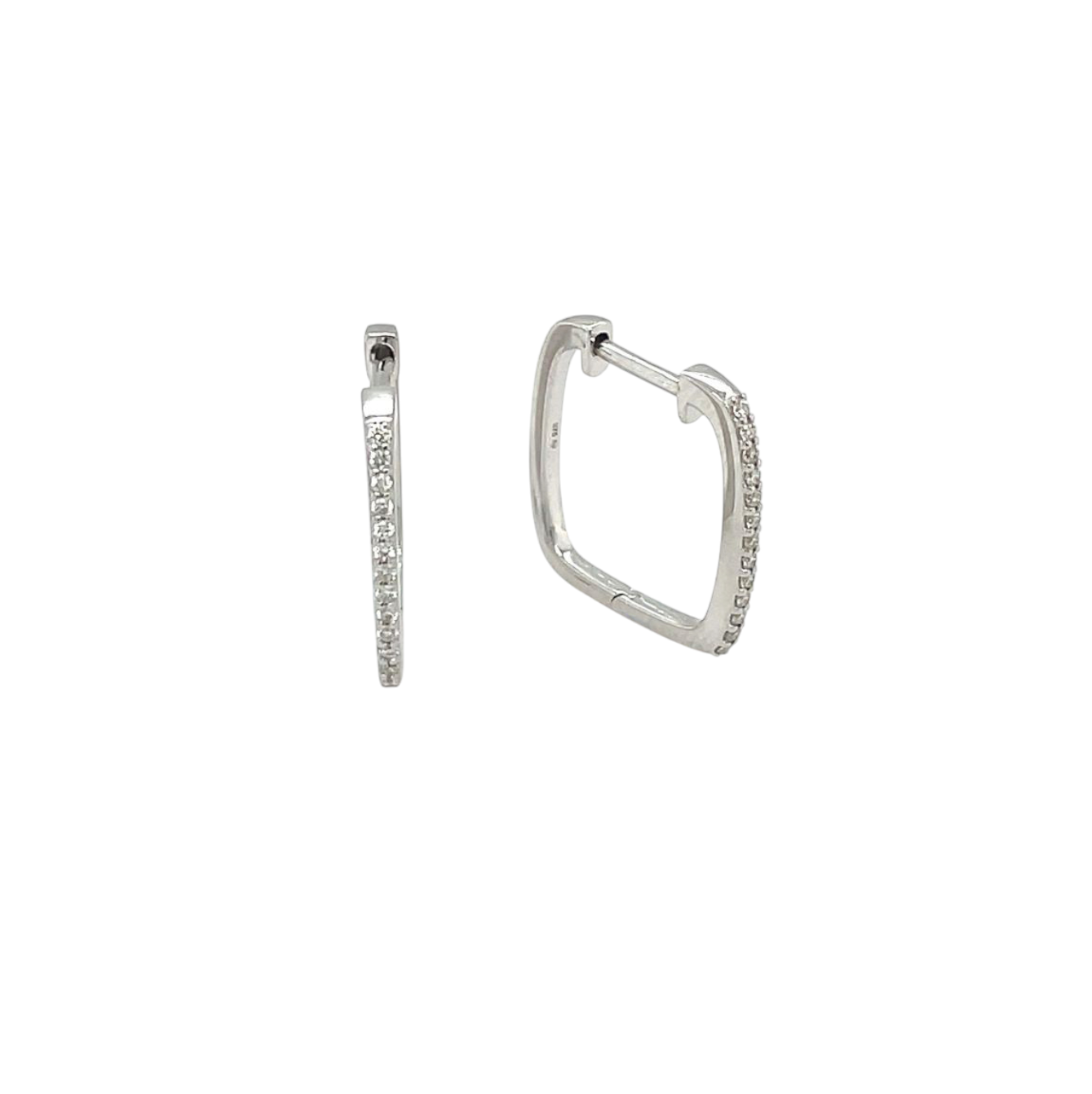 9ct White Gold Diamond Square Hoop Earrings