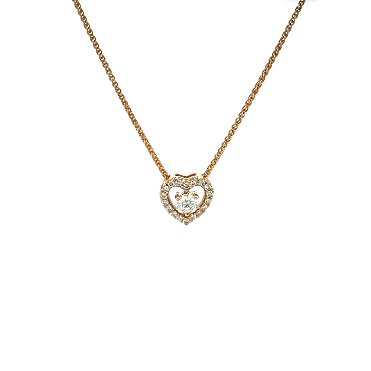 18ct Yellow Gold Diamond Heart Cluster Pendant & Chain