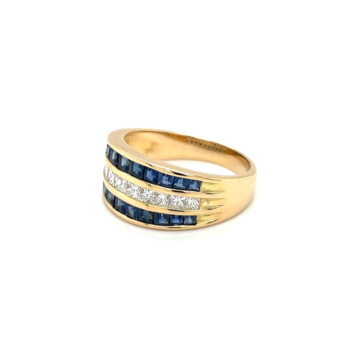 18ct Yellow Gold Sapphire & Diamond Three-Row Eternity Ring