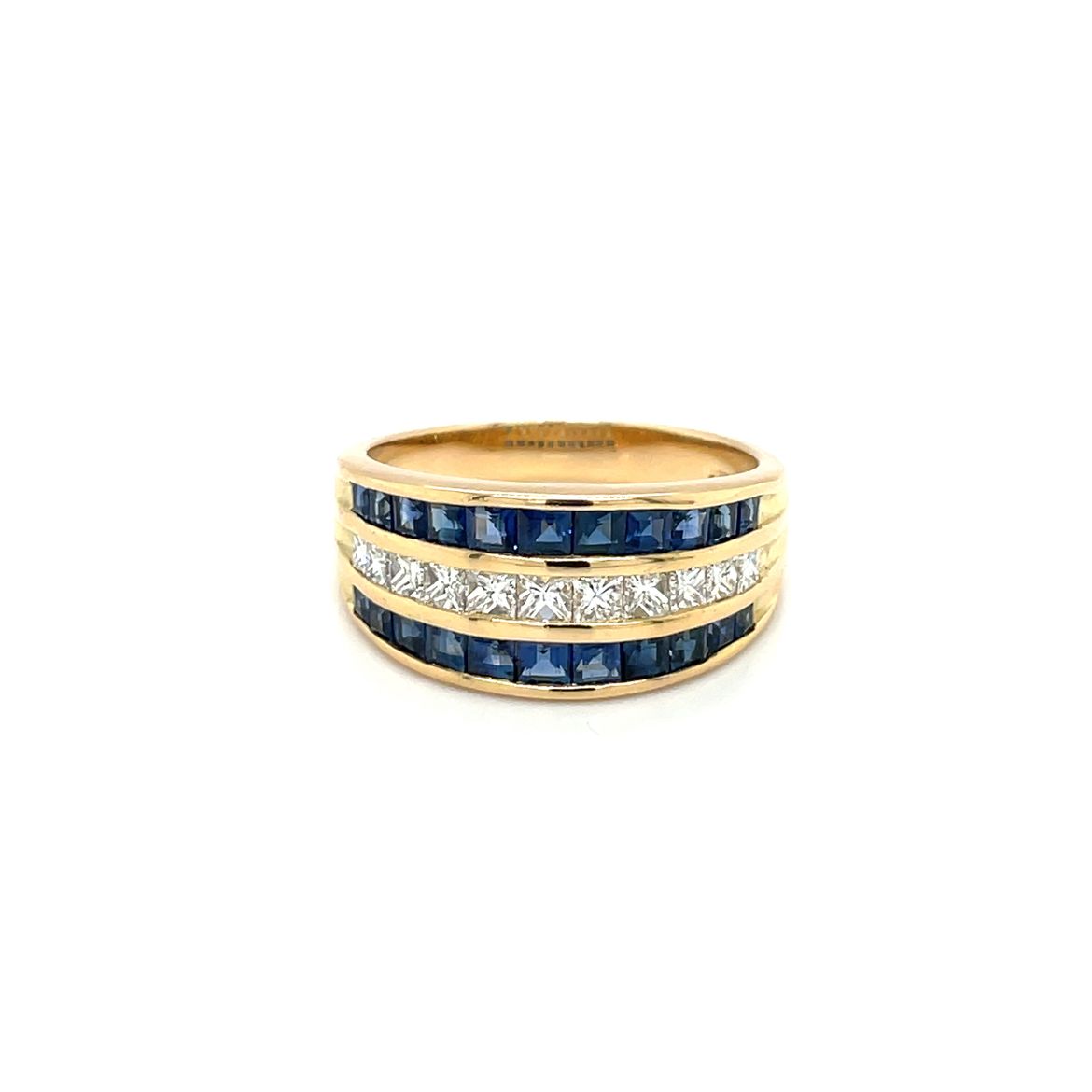 18ct Yellow Gold Sapphire & Diamond Three-Row Eternity Ring