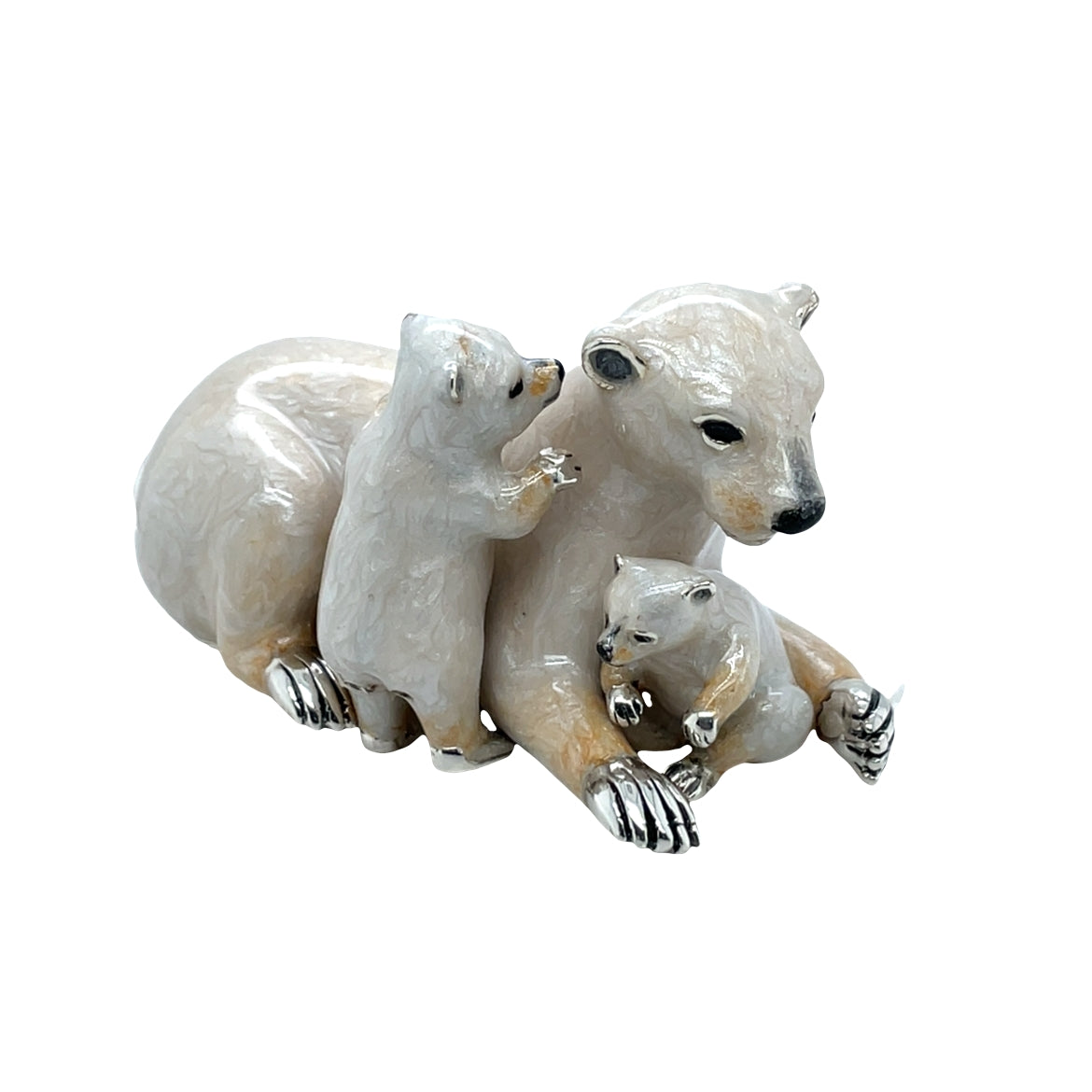 Saturno Silver and Enamel Polar Bear Family