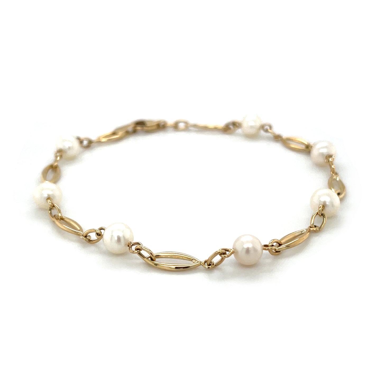 9ct Yellow Gold Freshwater Pearl Station Bracelet