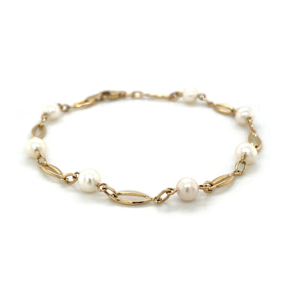9ct Yellow Gold Freshwater Pearl Station Bracelet