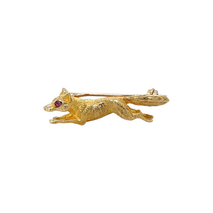 9ct Yellow Gold & Ruby Running Fox Brooch