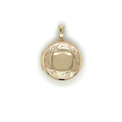 9ct Yellow Gold Round Engraved Locket (20mm)