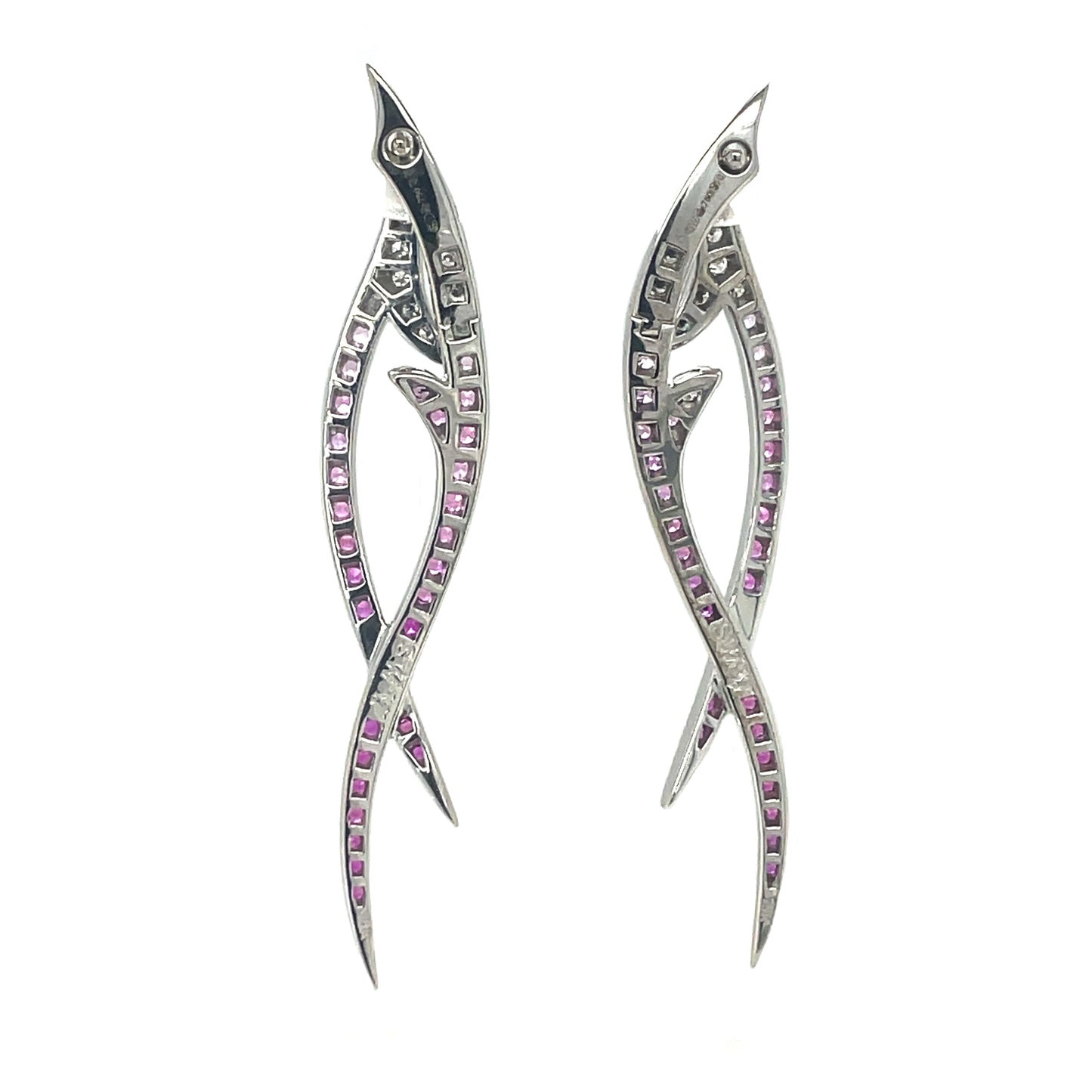 18ct White Gold Stephen Webster Diamond & Pink Sapphire Stem Drop Earrings