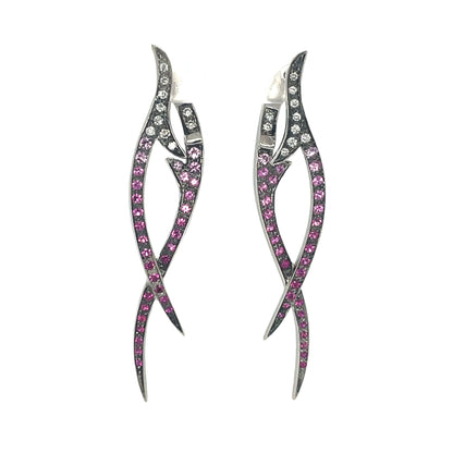 18ct White Gold Stephen Webster Diamond & Pink Sapphire Stem Drop Earrings