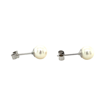 9ct White Gold Akoya Pearl Stud Earrings (7-7.5mm)