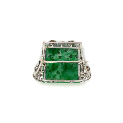 Platinum Diamond & Carved Jade Brooch