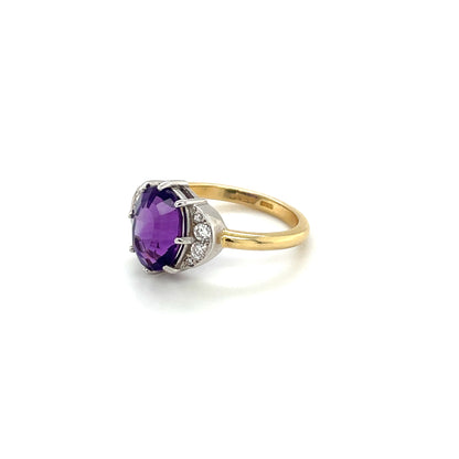 18ct Yellow Gold Amethyst & Diamond Moon Ring