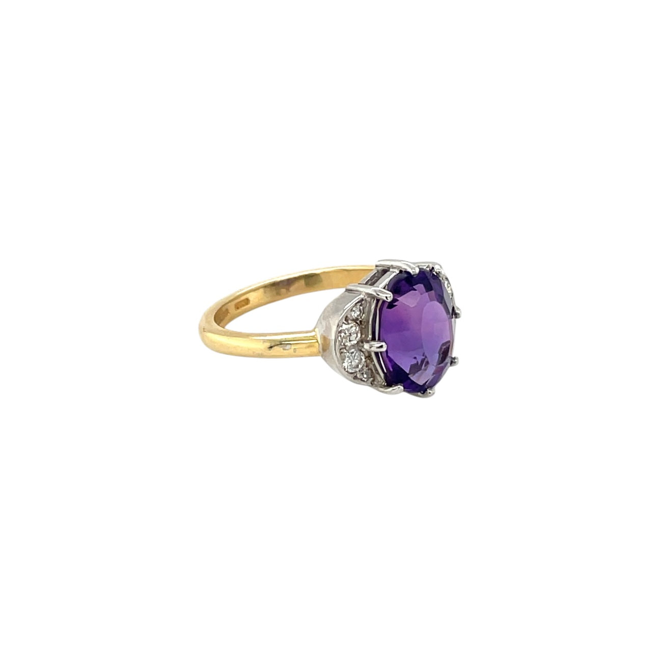 18ct Yellow Gold Amethyst & Diamond Moon Ring (L)