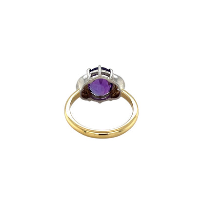 18ct Yellow Gold Amethyst & Diamond Moon Ring (L)