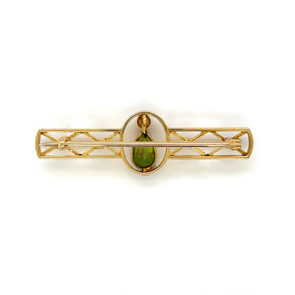 15ct Yellow gold Peridot & Pearl Brooch