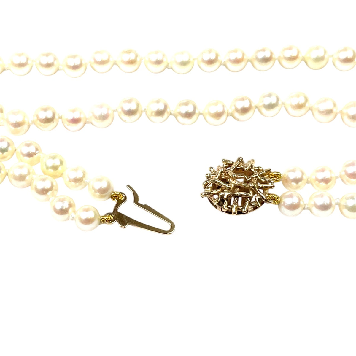 9ct Yellow Gold Double Row Akoya Pearls (18")