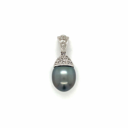 18ct White Gold Tahitian Pearl & Diamond Pendant & Chain