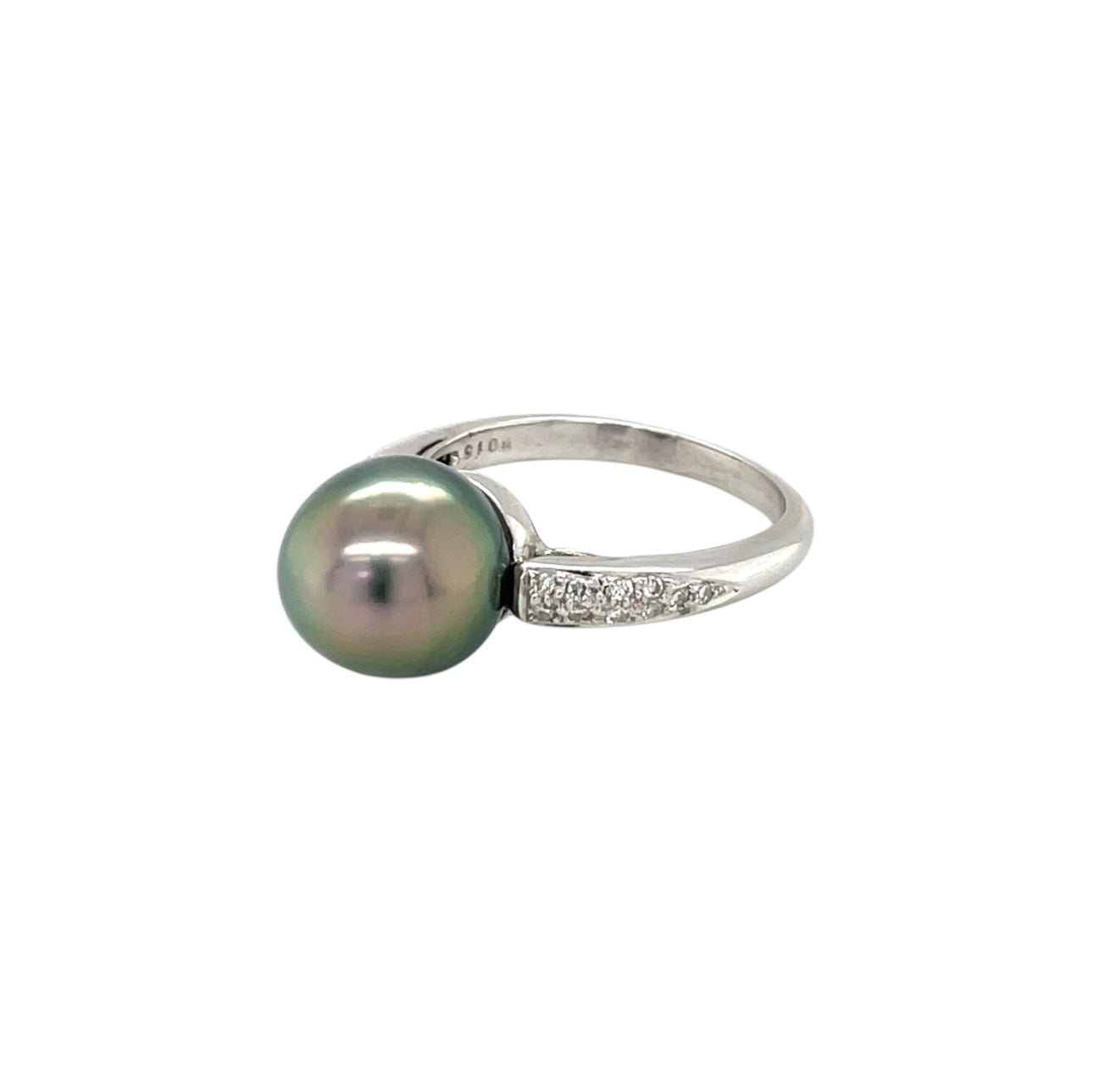 18ct White Gold Tahitian Pearl & Diamond Ring (P)