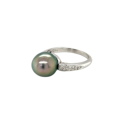 18ct White Gold Tahitian Pearl & Diamond Ring (P)
