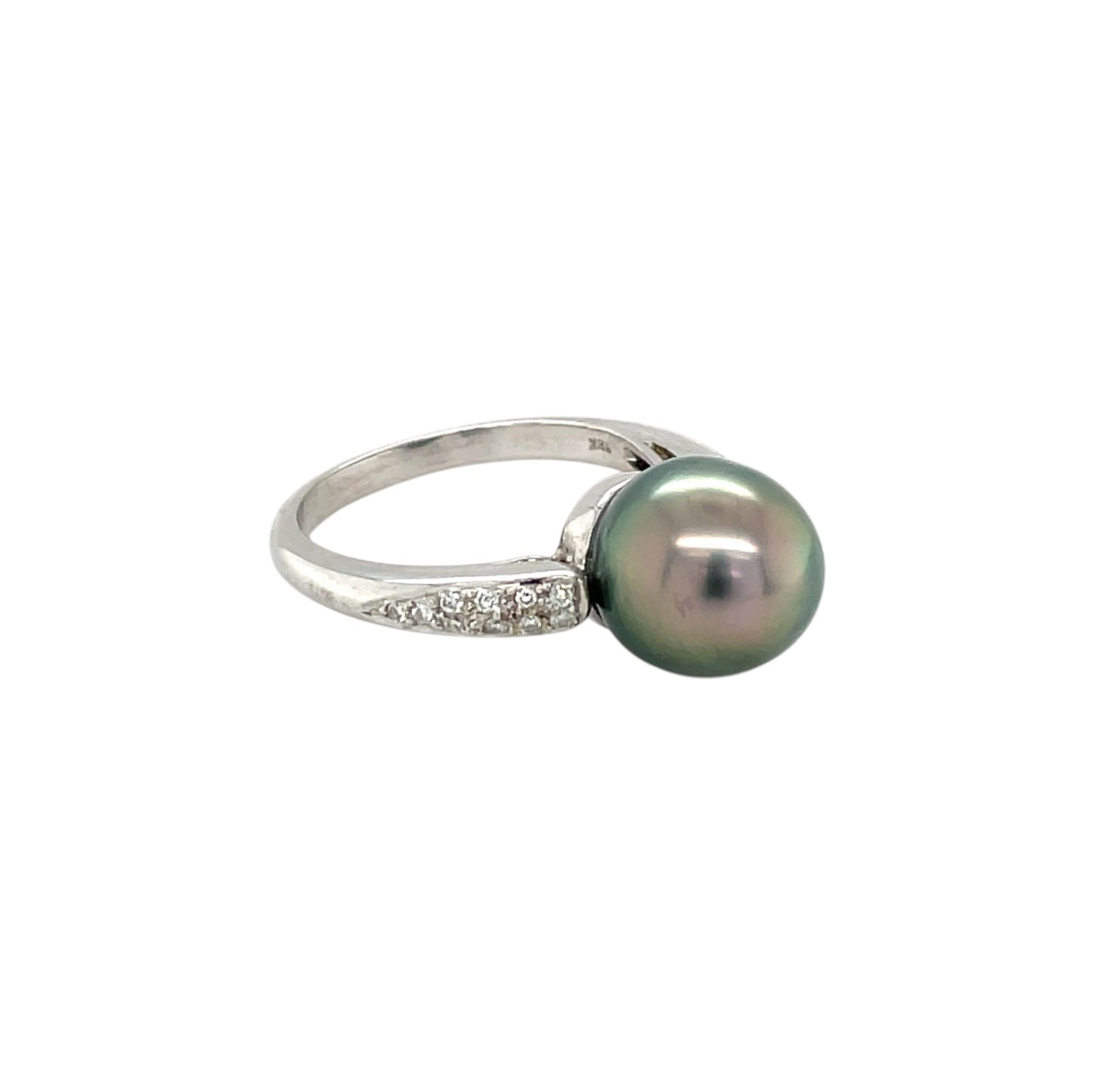 18ct White Gold Tahitian Pearl & Diamond Ring (P)