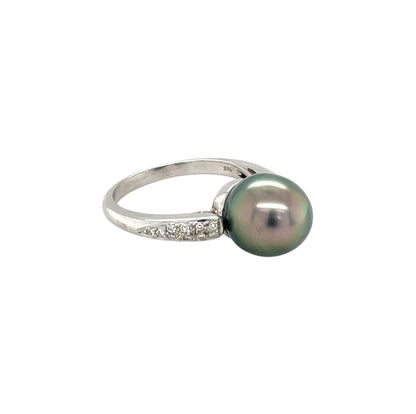 18ct White Gold Tahitian Pearl & Diamond Ring (P)