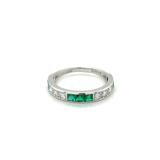 18ct White Gold Diamond & Emerald Eternity Ring (P1/2)