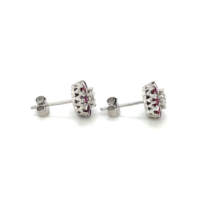 18ct White Gold Ruby & Diamond Cluster Earrings