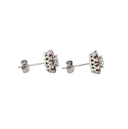 18ct White Gold Ruby & Diamond Cluster Earrings
