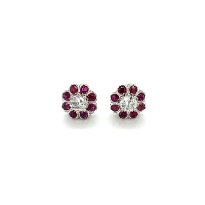 18ct White Gold Ruby & Diamond Cluster Earrings