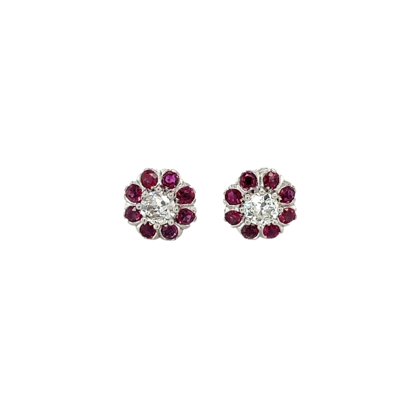 18ct White Gold Ruby & Diamond Cluster Earrings