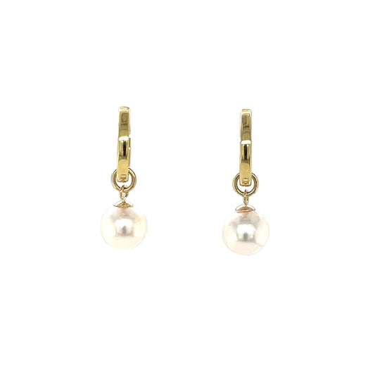 9ct Yellow Gold Huggie Hoop Earrings & Freshwater Pearl Drops