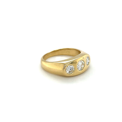 18ct Yellow Gold Diamond Three-STone Flat Top Gypsy Ring (N)