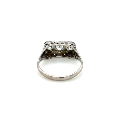 18ct White Gold Diamond Filigree Three-Stone Ring