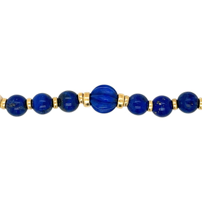 9ct Yellow Gold Pearl & Lapis Lazuli Bead Necklace (32")