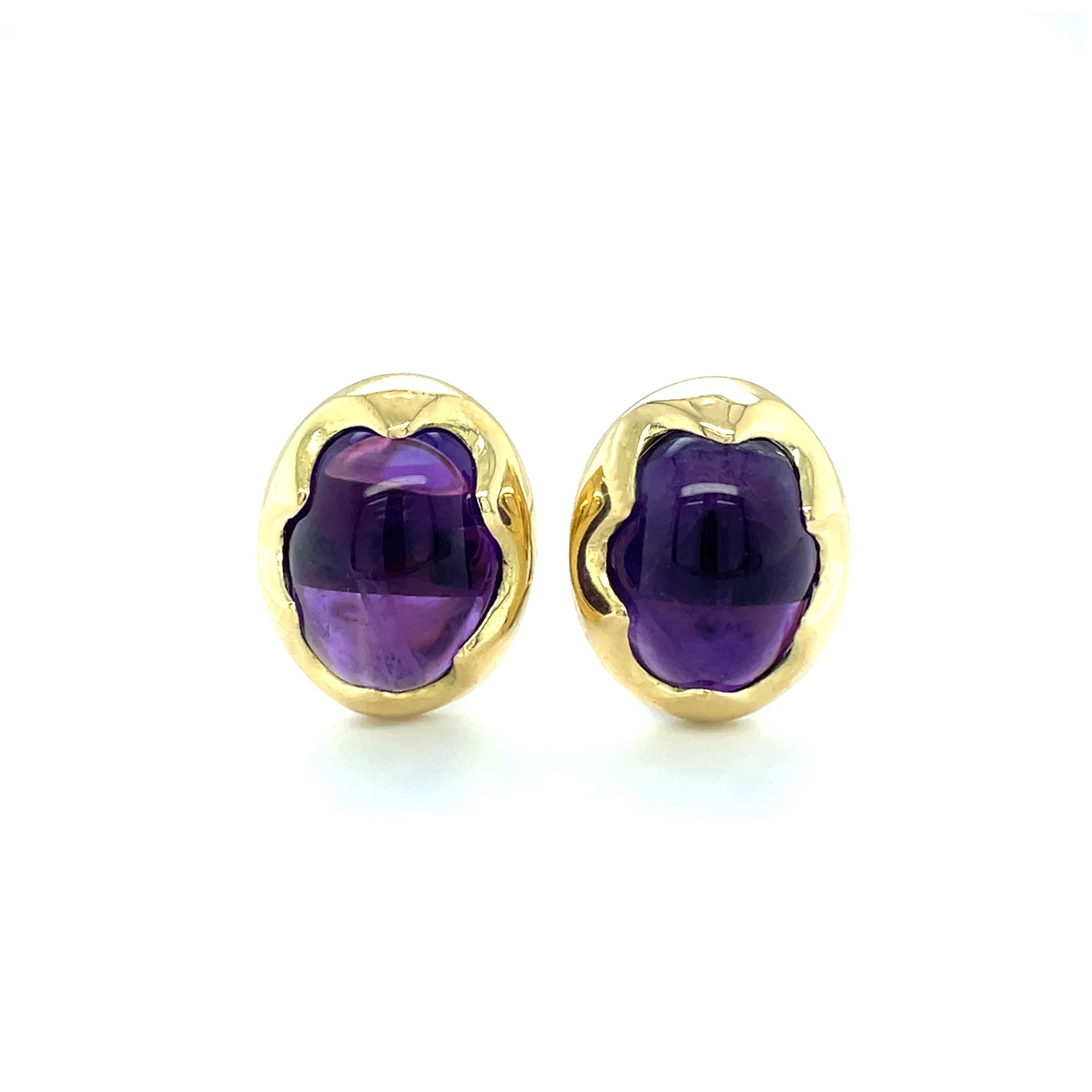 18ct Yellow Gold Amethyst Cabochon Earrings